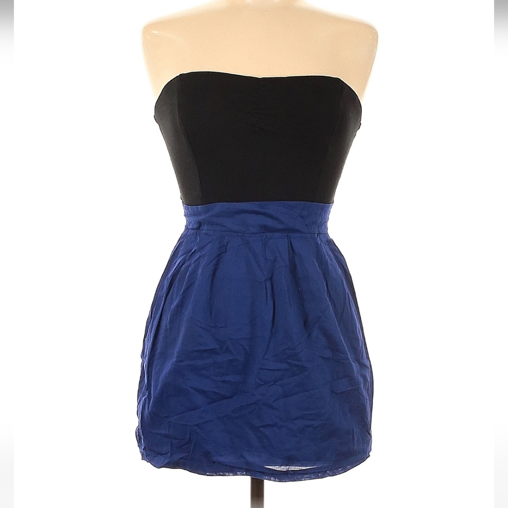 Cute strapless black top and blue skirt dress